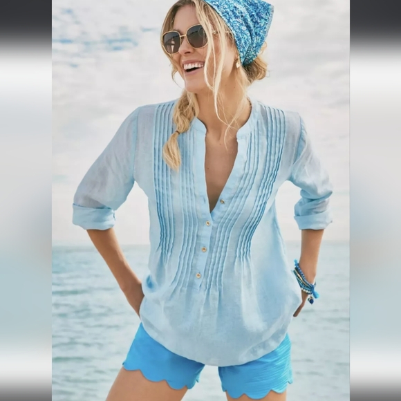 Lilly Pulitzer Aqua Blue Linen Sarasota Tunic Top - Picture 10 of 10